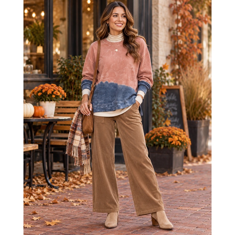 Women Medium Pink Blue Ombre Dip Dye Sweatshirt Cozycore Fall Layering Pullover